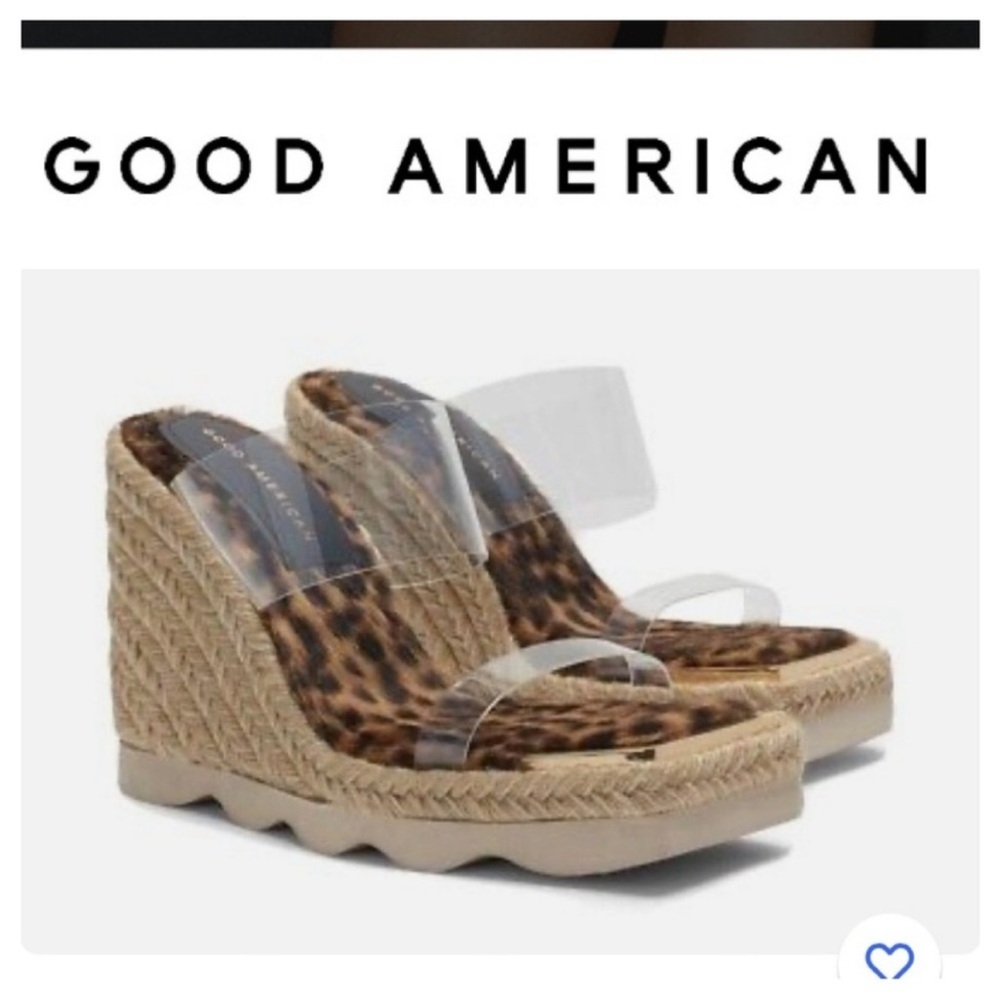 NIB—-Good American Leopard Print Heels with Clear Straps